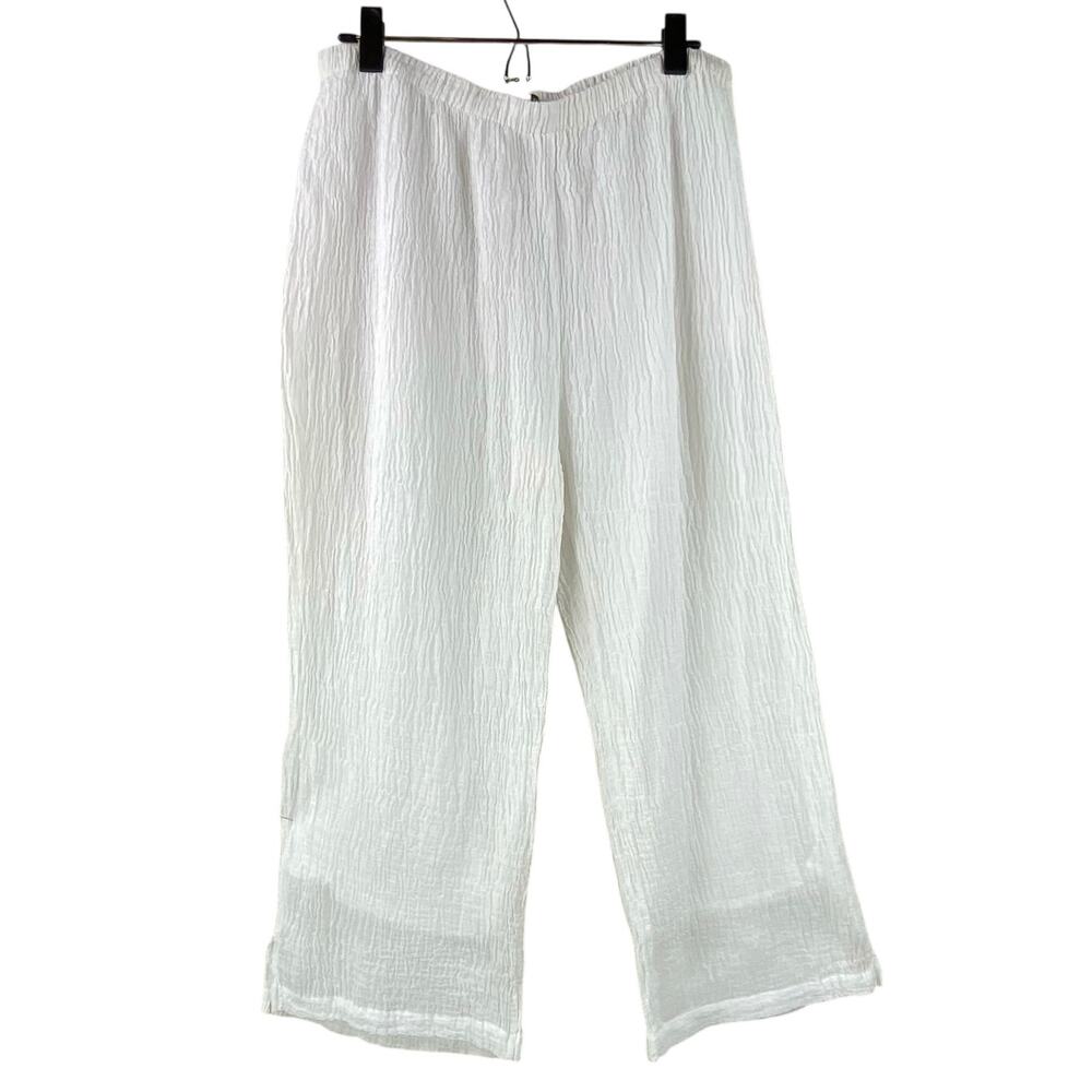 Chalet White Crinkle Linen Cotton Pants Size XL Lined Art To Wear Beach